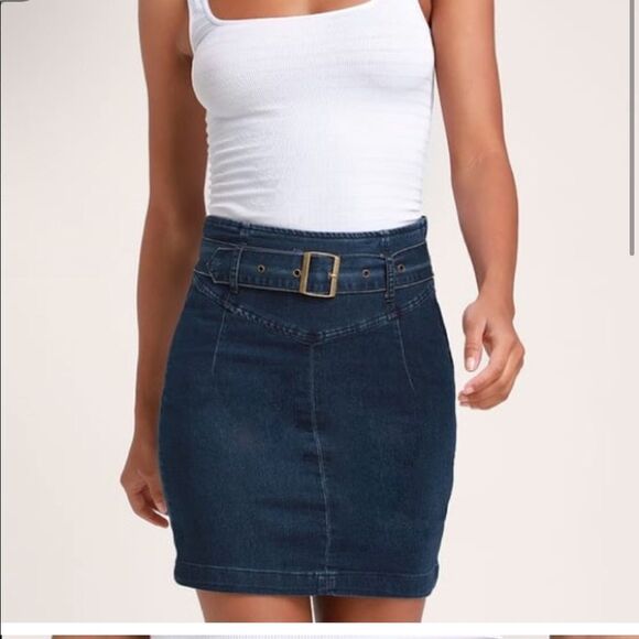 Free People LIVIN' IT UP INDIGO DENIM PENCIL SKIRT - Picture 1 of 10